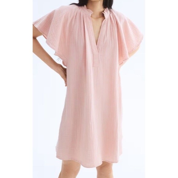 H&M Muslin Dress Light Pink Womens L Nwt Bell Sleeves Butterfly - Picture 1 of 7